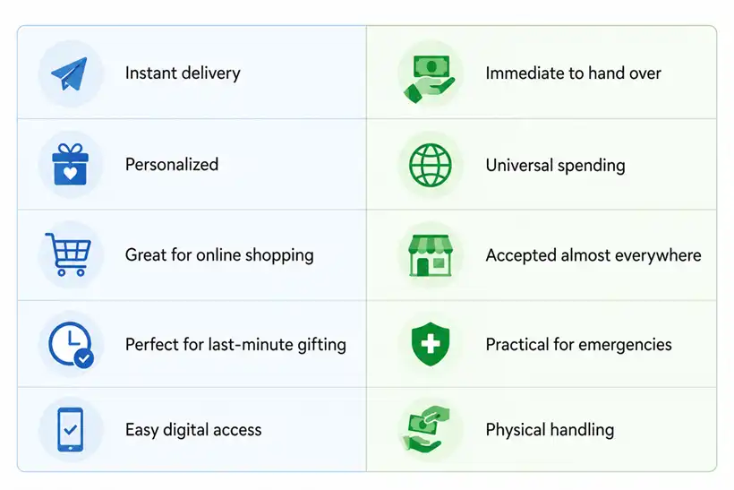 Comparision of Digital gift cards vs Cash