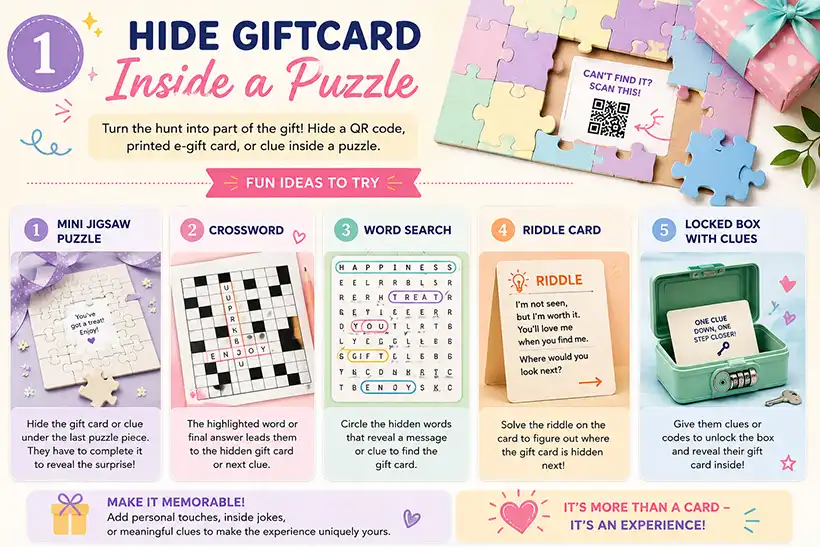 Hide gift card in a puzzle